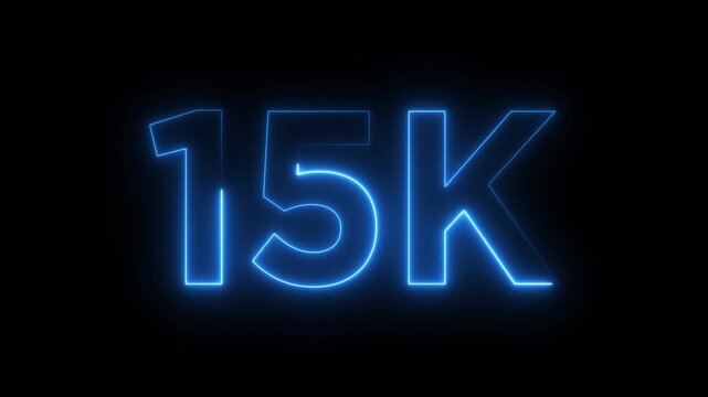 Abstract glowing neon light 15K letter animation.15K followers or subscribers.Thank you followers congratulation.15K subscribers modern animation banner design.
