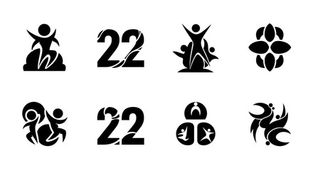 Graphic collection showcasing abstract symbols with human figures and number 22