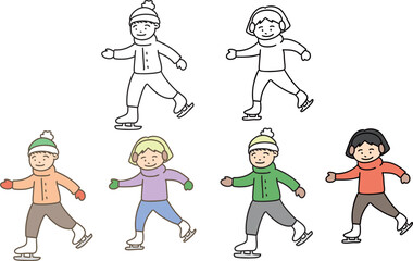 스케이트를 타는 귀여운 사람들 일러스트 세트