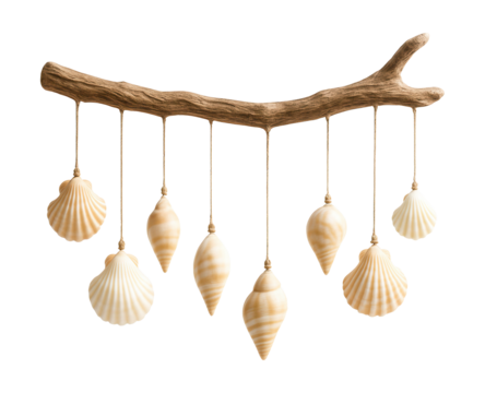 Decorative branch with hanging seashells, perfect for a coastal sunroom.