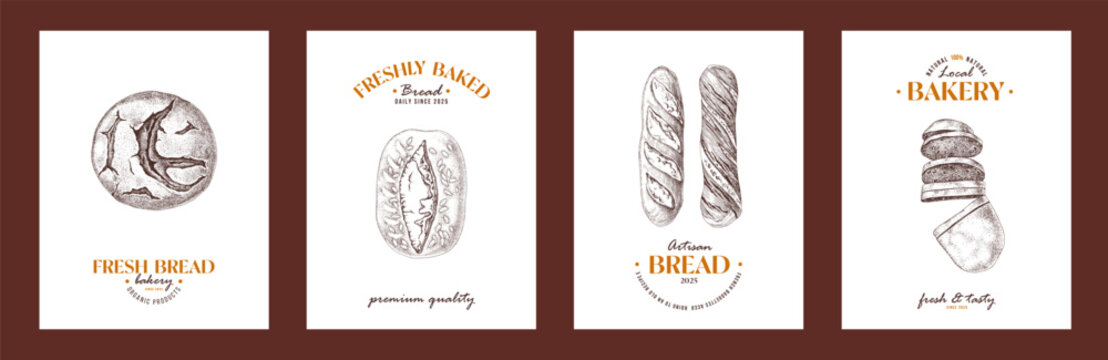 Collection of vintage retro bakery cards - Powered by Adobe