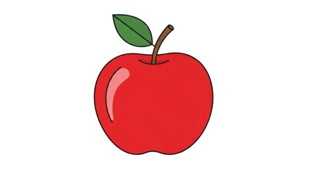 Vibrant Red Apple with Green Leaf on White Background.