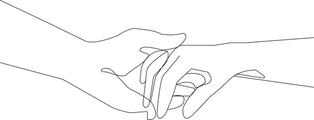 Joined hands in one line drawing. Sign of unity concept. Minimalist vector illustration.

