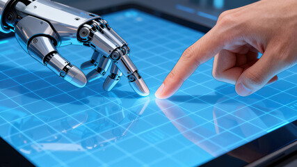 Human Hand and Robot Hand Interacting on Touchscreen