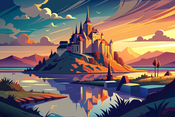 Breathtaking sunrise over Mont Saint-Michel in Normandy, France, scenic coastal landscape with historic medieval architecture, morning light reflection, famous travel destination, and peaceful nature 