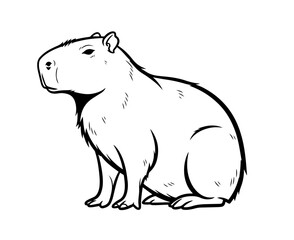 A clean, bold black and white illustration of a capybara sitting in profile, capturing its tranquil nature with simple, elegant lines