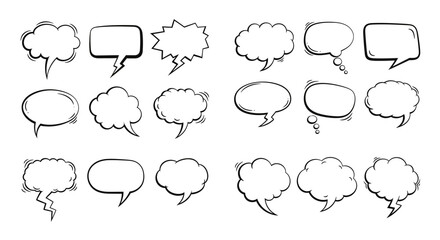 Fototapeta premium Diverse array of hand drawn speech bubbles showcasing unique shapes and styles
