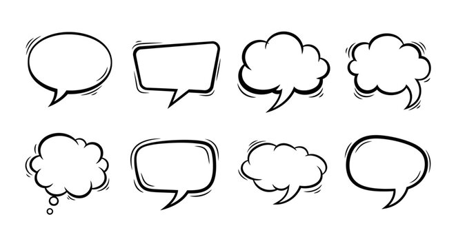 Set of hand drawn speech bubbles with different shapes providing space to write