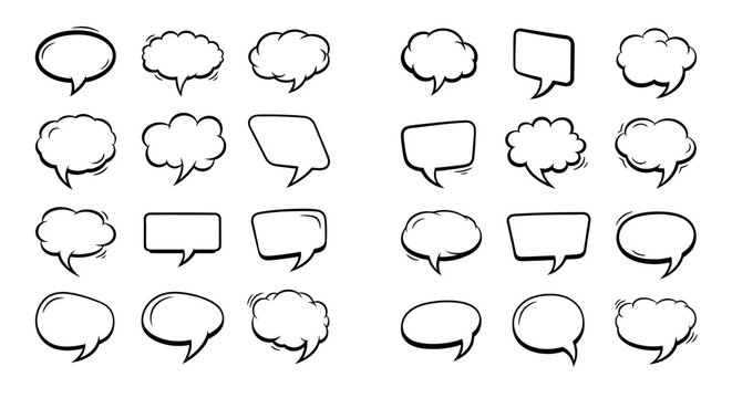 Hand-drawn speech bubbles collection for design elements and creative communication tools