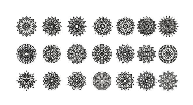 Aesthetic collection of abstract floral mandala illustrations in monochrome tones