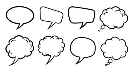 Fototapeta premium Diverse array of speech and thought bubbles featuring distinct shapes and styles