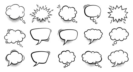 Fototapeta premium Assortment of outlined speech and thought bubbles, communication balloon collection
