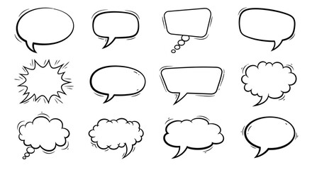Fototapeta premium Collection of hand-drawn speech bubbles and thought balloons for creative communication design
