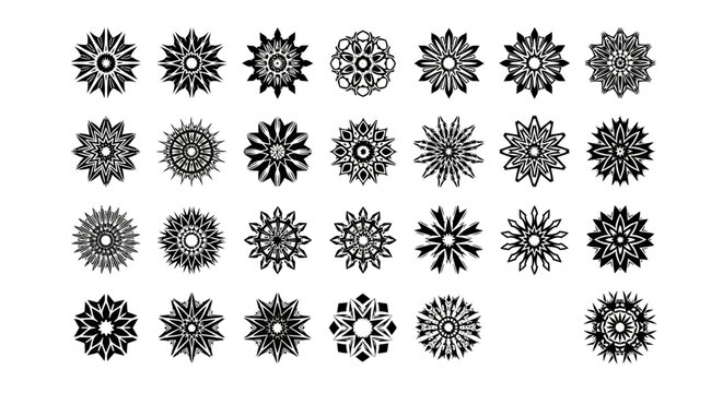 Collection of Black and White Floral Vector Graphics with Distressed Texture Style