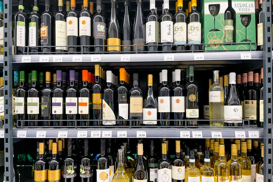 Bar, Montenegro, 17 October 2025, Alcoholic liquor beverages in the supermarket