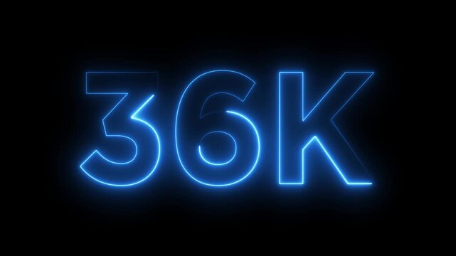 Abstract glowing neon light 36K letter animation.36K followers or subscribers.Thank you followers congratulation.36K subscribers modern animation banner design.
