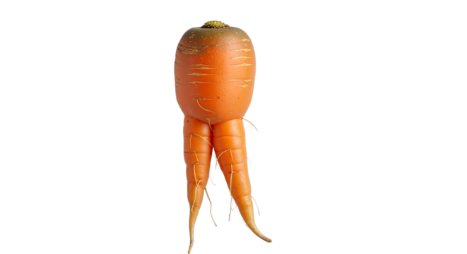 Fresh orange forked carrot with twin root tips with unusual shape 