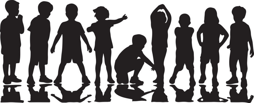 Black Silhouettes of Kids Standing and Playing &ndash; Children Vector Illustration