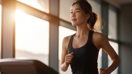 Dynamic woman fitness workout in modern gym with active training sportwear healthy lifestyle motivation and energetic cardio session for wellness