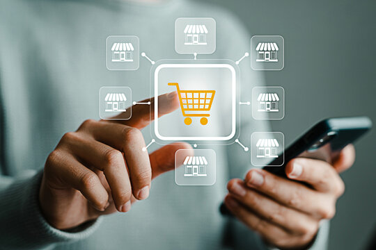 Online shopping mobile app ecommerce retail store digital marketing business technology concept 100