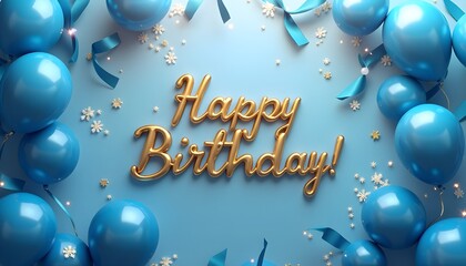 Happy birthday with blue balloon background 