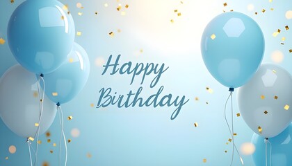 Happy birthday with blue balloon background 