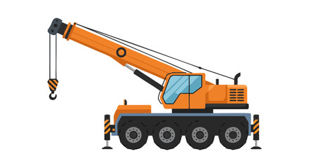 Obraz premium Orange mobile crane with extended boom and hook on white background.