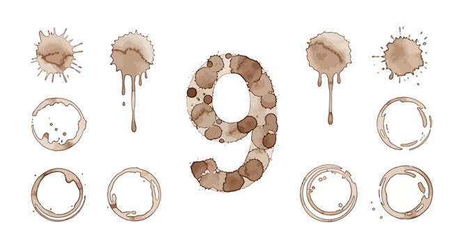 Number nine design with coffee stain elements perfect for creative designs or cafe promotion concept