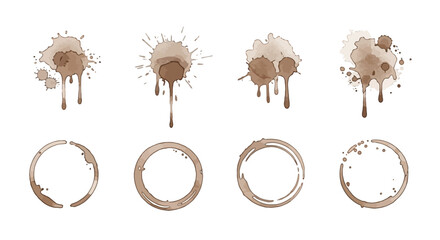 Isolated coffee stain and ring traces, illustrating coffee culture and daily habits, useful for