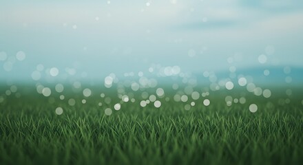 Obraz premium Green Grass Field with Bokeh Effect and Soft Lighting, Serene Nature Scene.
