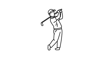 Minimalist line drawing illustrating a golfer in the middle of their swing sequence