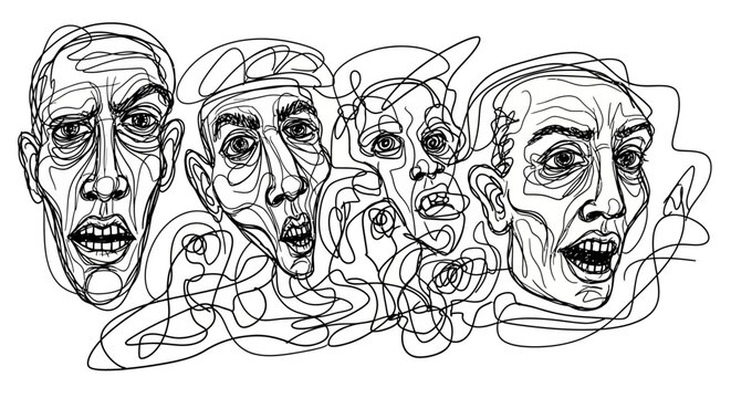 Distorted visions: An expressive and abstract line drawing of complex human faces exploring