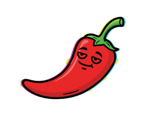 Bored Red Chili Pepper Cartoon with Glitch Effect Vector