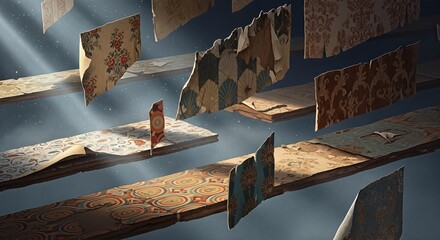 Mysterious Floating Platforms Illuminated by Beams of Light.