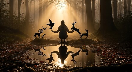 Mystical Forest Reflection - A Silhouettes Connection with Natures Essence.
