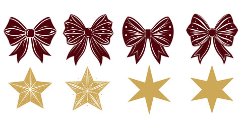 Elegant Burgundy Bows and Gold Stars Pattern for Holiday Decorations