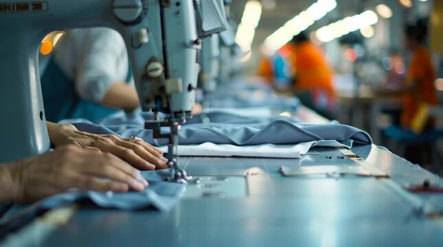 Textile Manufacturing and Garment Production: Skilled Seamstress at Work Showcasing the Art of Tailoring, Precision Stitching, Fabric Craftsmanship, and Modern Apparel Industry Operations Video
