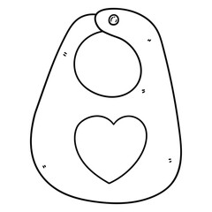 Hand-drawn doodle baby bib with heart on a white background.