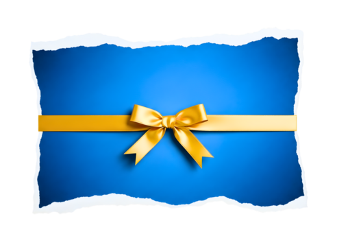 Torn paper revealing golden ribbon isolated on transparent background