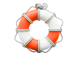 Red and white life preserver ring isolated on transparent background