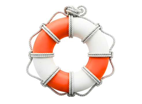 Red and white life preserver ring isolated on transparent background