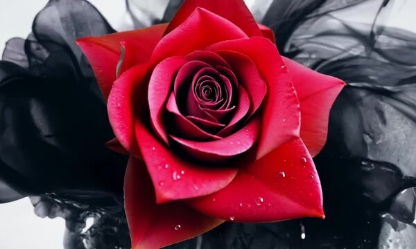 red rose on black watercolor background