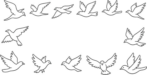 Flying bird silhouette collection, bird in flight vector illustration set, nature wildlife artwork, freedom design concept, cad drawing flat vector illustration