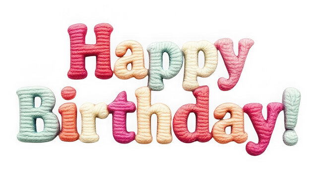 3D Frosting Happy Birthday Text isolated on transparent background. Confectionery Piped Icing Lettering. Playful Candy Dough Typography. - Powered by Adobe