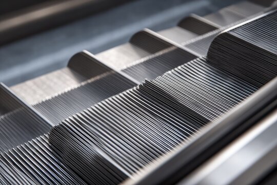 Close-up of industrial metal conveyor system