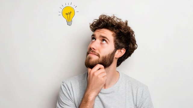 Young caucasian male with lightbulb idea concept