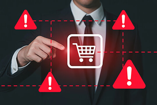 Online shopping security threat alert concept for ecommerce and fraud prevention strategy solution