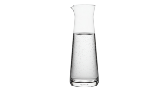 Elegant glass carafe with water isolated on transparent background, minimalist design for serving drinks and beverages
