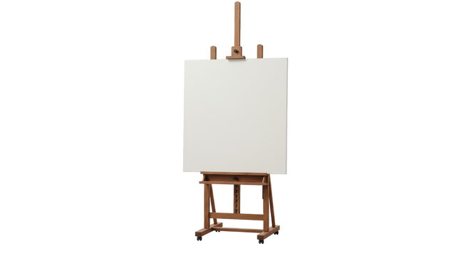 Wooden easel with blank canvas isolated on transparent background, art supply for painting and drawing projects PNG - Powered by Adobe