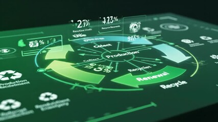 Production Cycle Diagram - This video shows a graphical depiction of a production cycle with elements of collect, reuse, recycle and removal. - Powered by Adobe